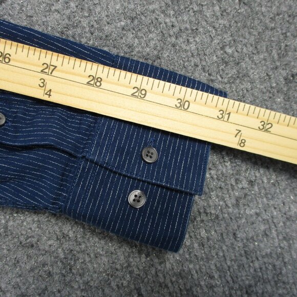 Ted Baker Shirt Mens 16 34 Blue Endurance Textured Striped Button Up Casual Work - Picture 11 of 12